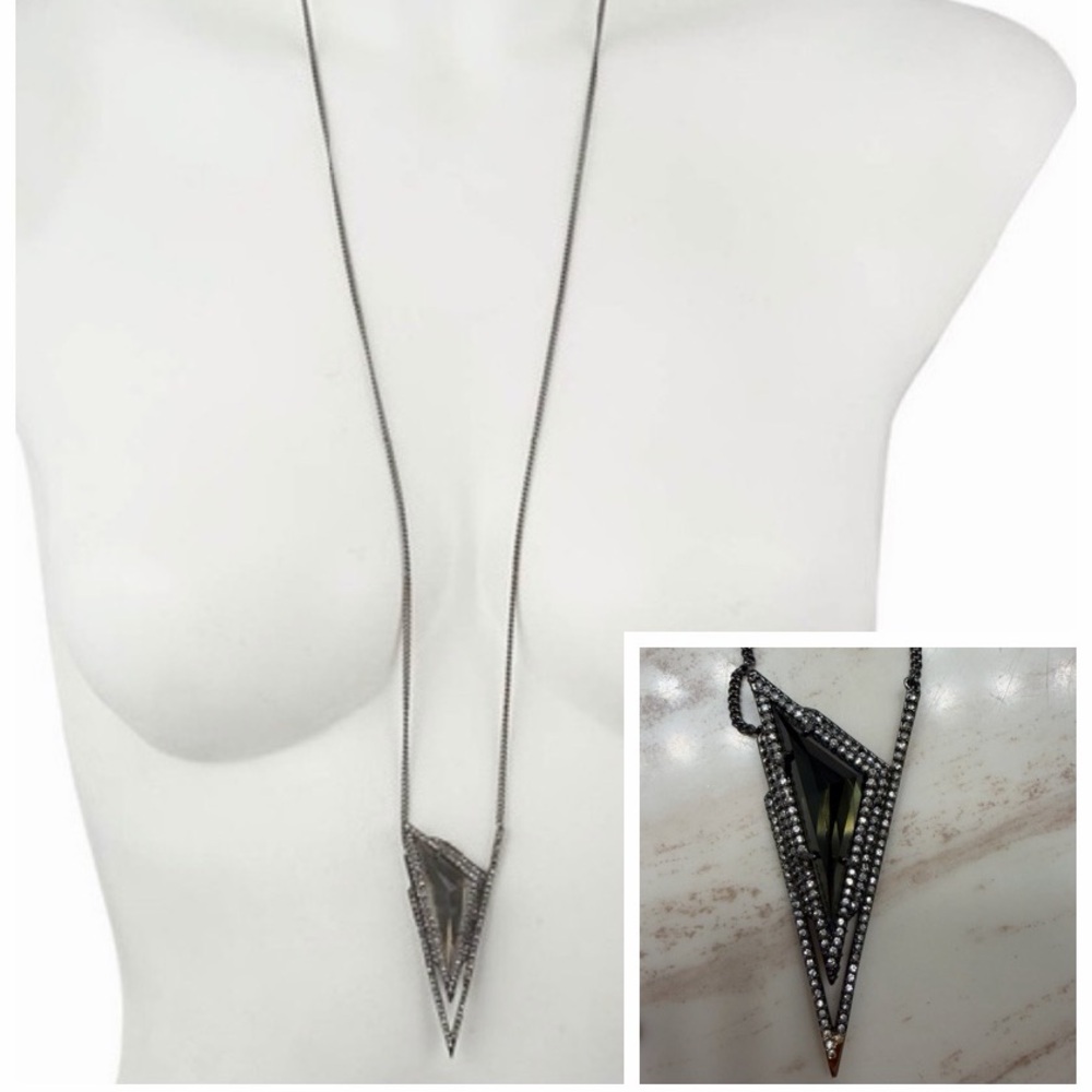 Alexis Bittar Gold Tipped Crystal Stepped Fancy Pyramid Pendant" Neck (32" long)